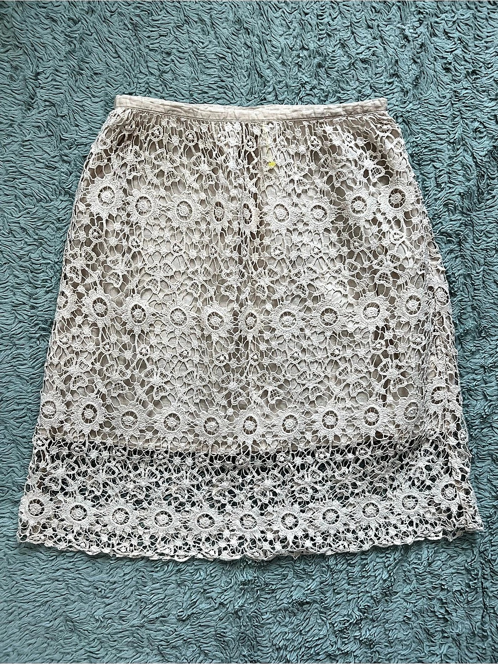 Solitaire by Ravi Khosla Ivory Cotton Crochet Floral Lace Skirt